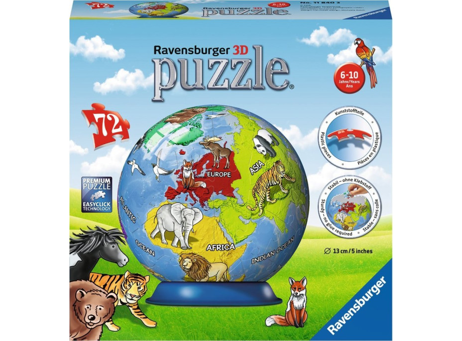 RAVENSBURGER Puzzleball Dětský globus se zvířaty (anglický) 72 dílků