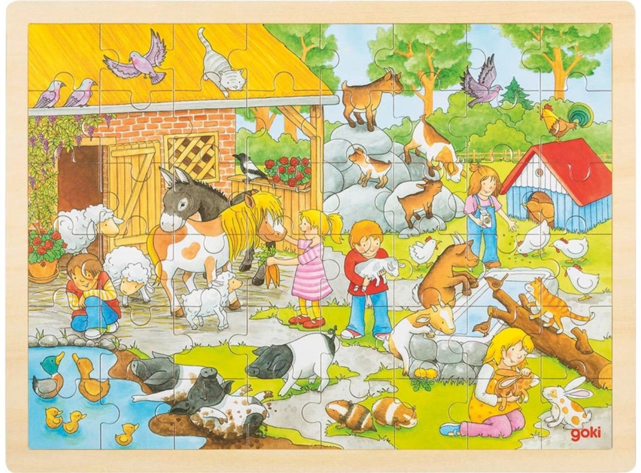 GOKI Dřevěné puzzle Dětská Zoo 48 dílků