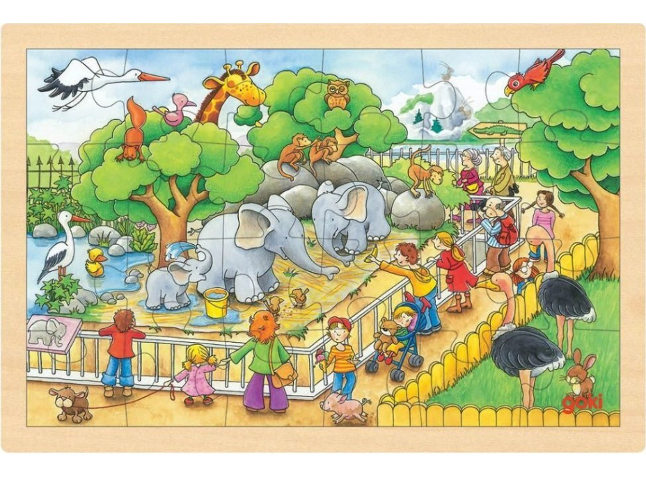 GOKI Dřevěné puzzle Návštěva ZOO 24 dílků