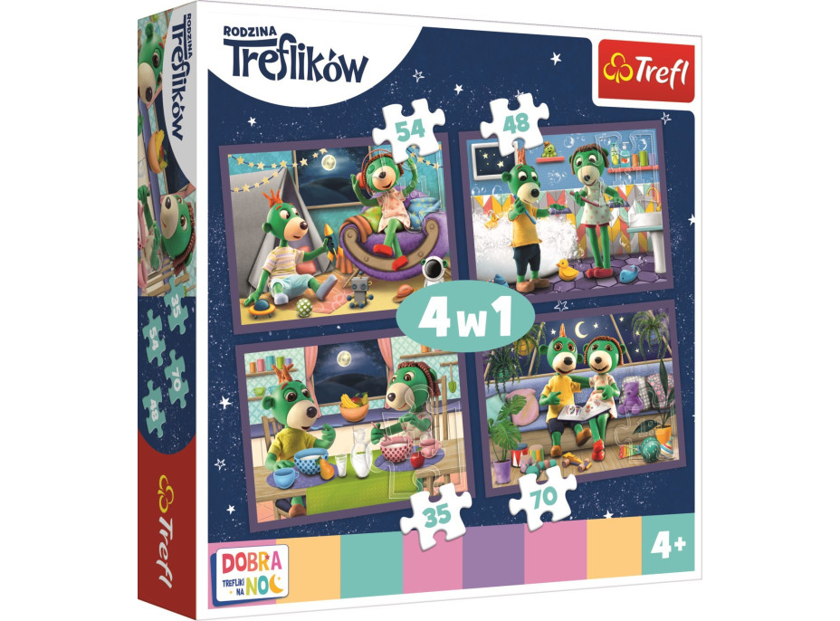 Puzzle Dobrou noc, Treflíci: Večerní rituály 4v1 (35,48,54,70 dílků)