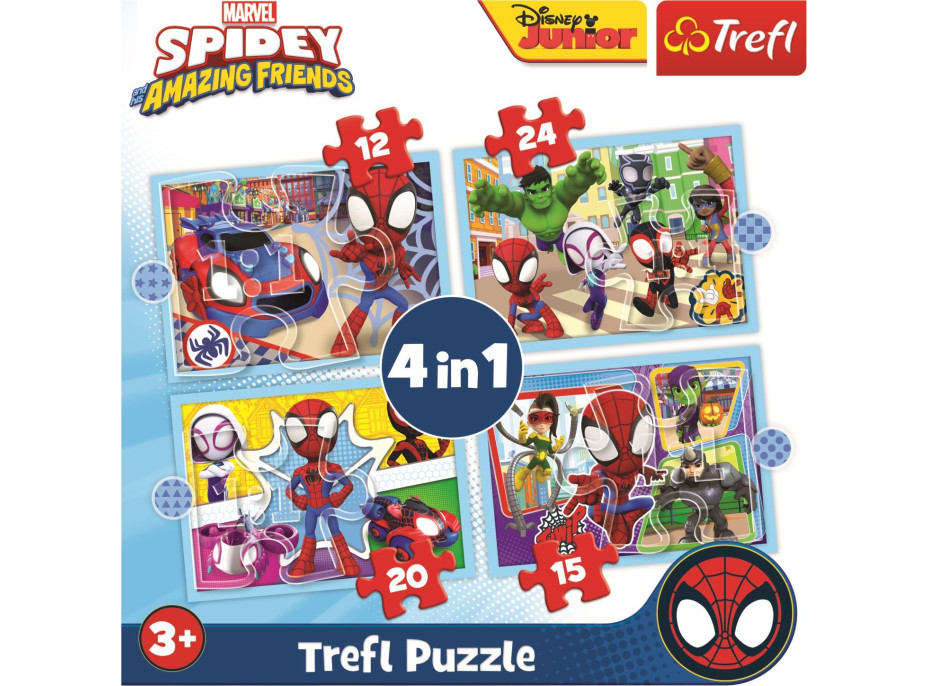 TREFL Puzzle Spidey a jeho úžasní přátelé 4v1 (12,15,20,24 dílků)