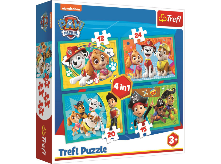 TREFL Puzzle Tlapková patrola: Šťastný tým 4v1 (12,15,20,24 dílků)