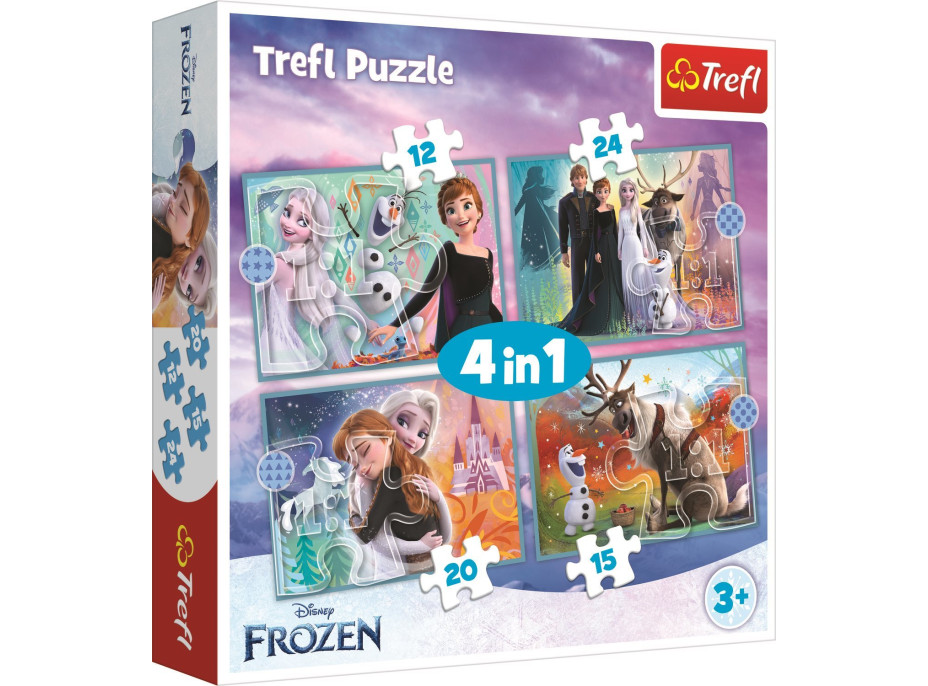 TREFL Puzzle Ledové království: Úžasný svět 4v1 (12,15,20,24 dílků)