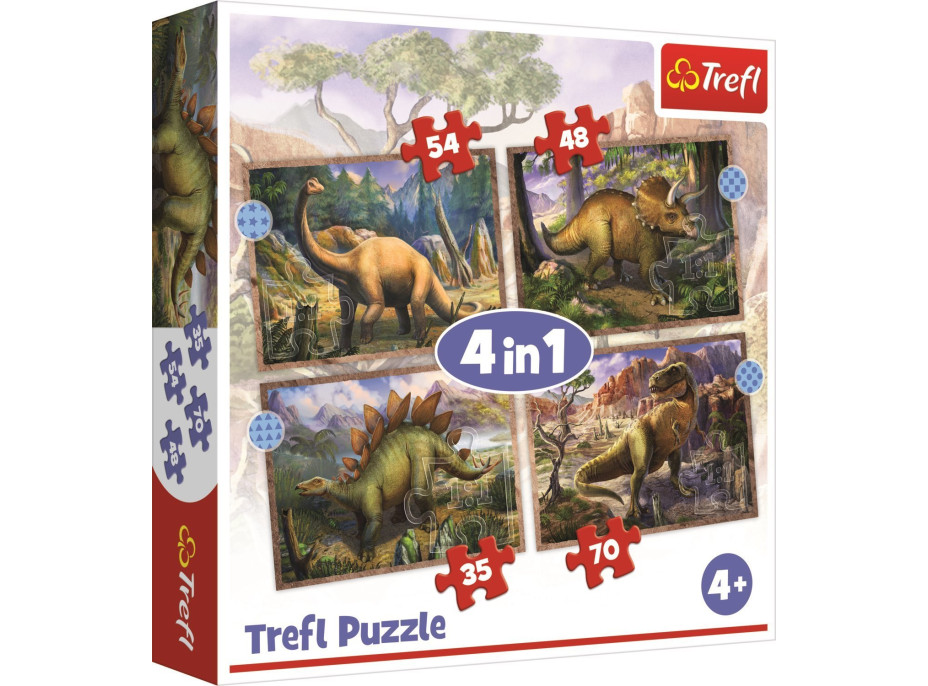 TREFL Puzzle Zajímaví dinosauři 4v1 (35,48,54,70 dílků)