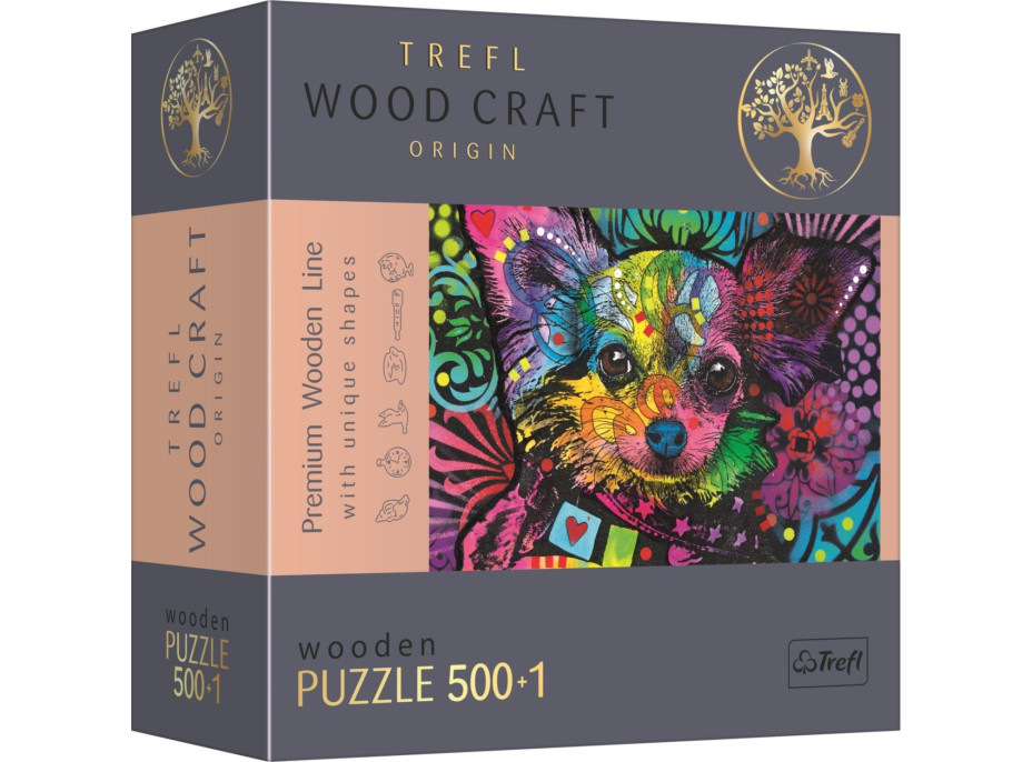 TREFL Wood Craft Origin puzzle Barevné štěně 501 dílků