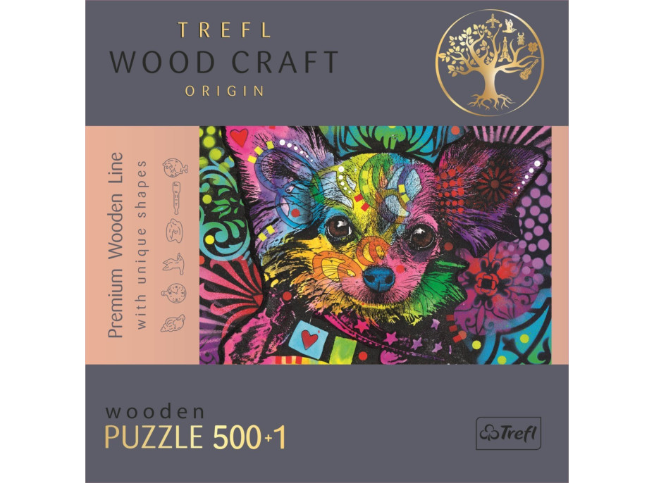 TREFL Wood Craft Origin puzzle Barevné štěně 501 dílků