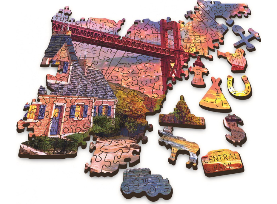 TREFL Wood Craft Origin puzzle Západ slunce nad Golden Gate 1000 dílků