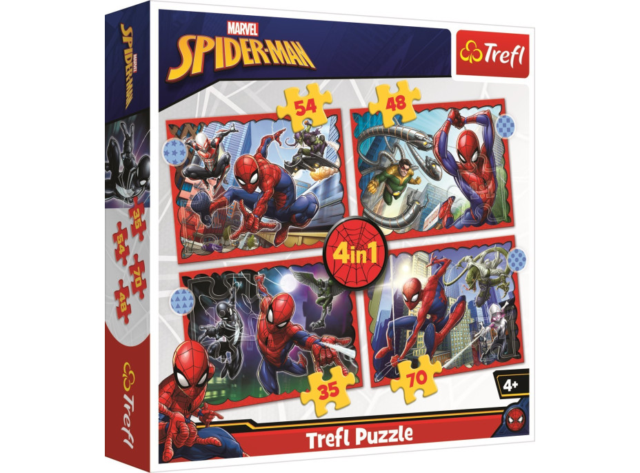 TREFL Puzzle Hrdinný Spiderman 4v1 (35,48,54,70 dílků)