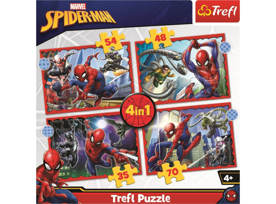 TREFL Puzzle Hrdinný Spiderman 4v1 (35,48,54,70 dílků)