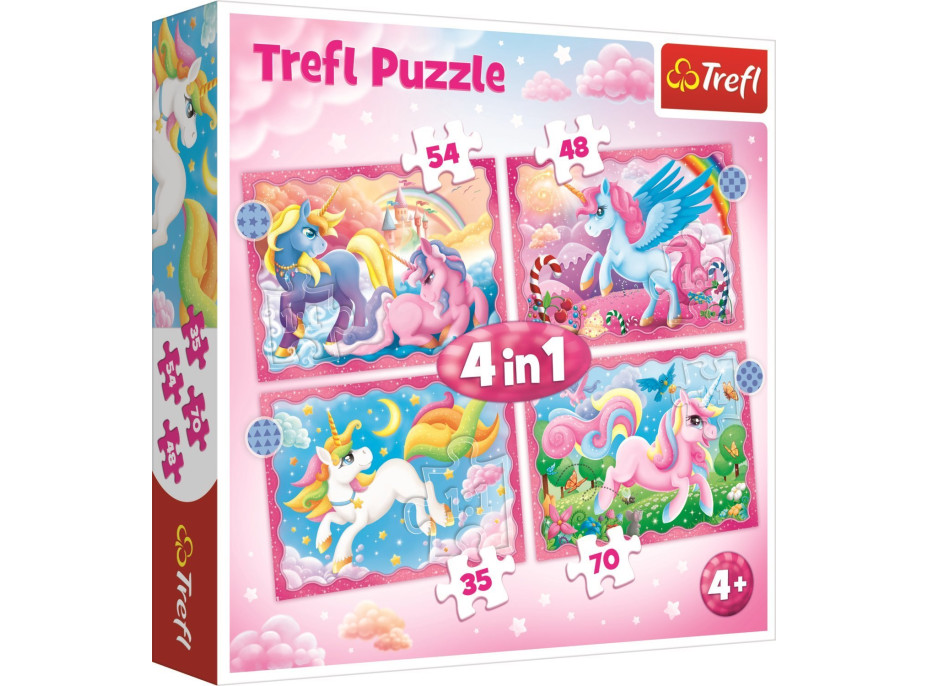 TREFL Puzzle Jednorožci a kouzla 4v1 (35,48,54,70 dílků)