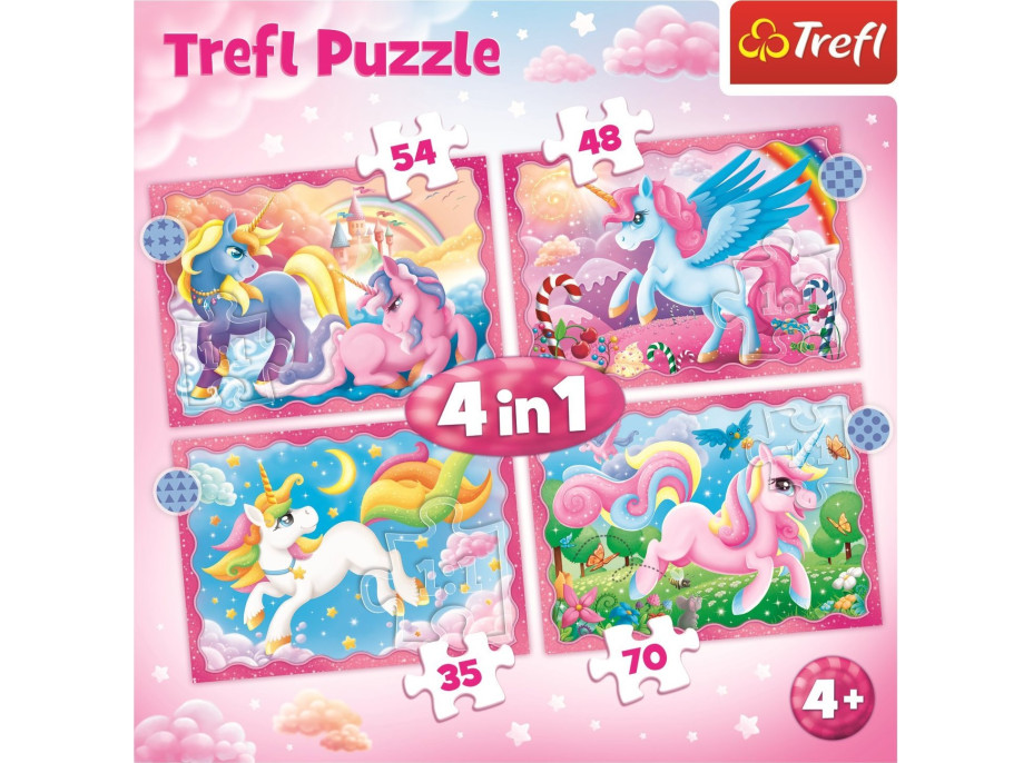 TREFL Puzzle Jednorožci a kouzla 4v1 (35,48,54,70 dílků)