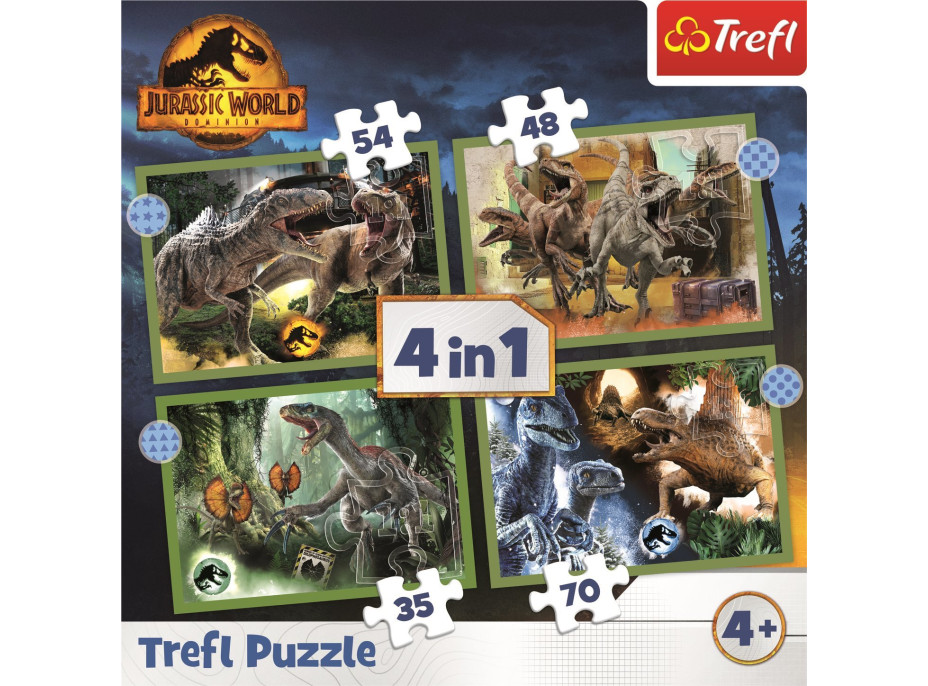 TREFL Puzzle Jurský svět: Nadvláda 4v1 (35,48,54,70 dílků)