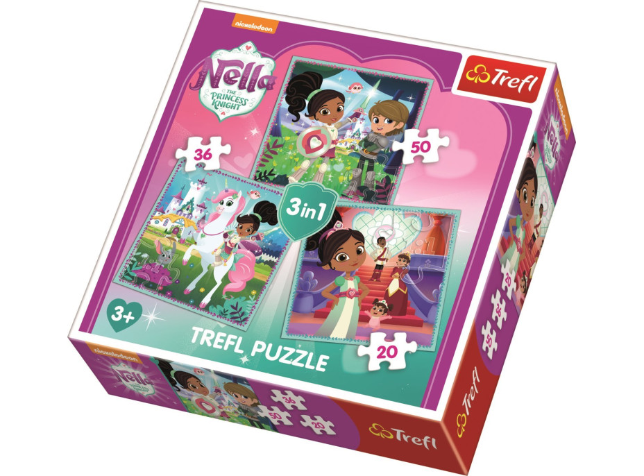 TREFL Puzzle Nella, princezna rytířů a její svět 3v1 (20,36,50 dílků)