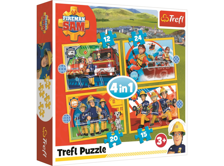 TREFL Puzzle Požárník Sam: Rádi pomůžeme 4v1 (12,15,20,24 dílků)