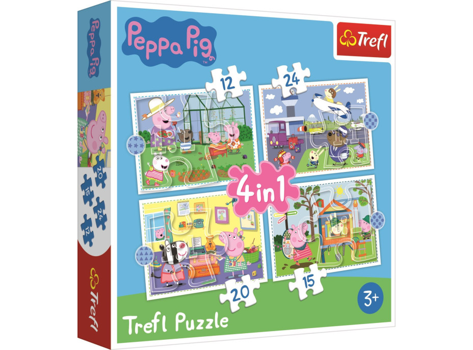 TREFL Puzzle Prasátko Peppa: Vzpomínky na prázdniny 4v1 (12,15,20,24 dílků)