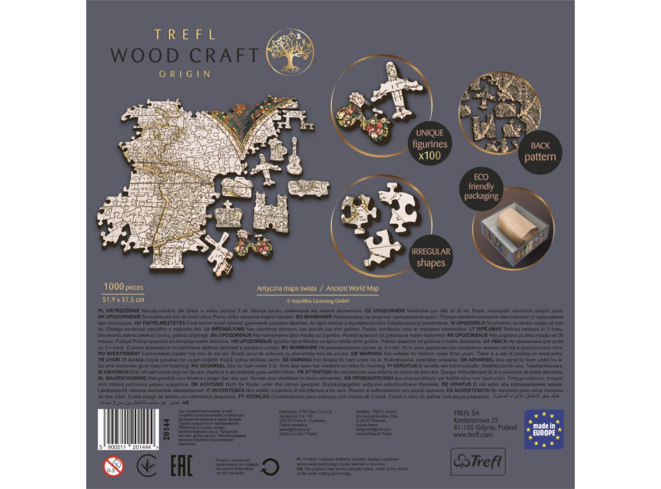 TREFL Wood Craft Origin puzzle Antická mapa světa 1000 dílků