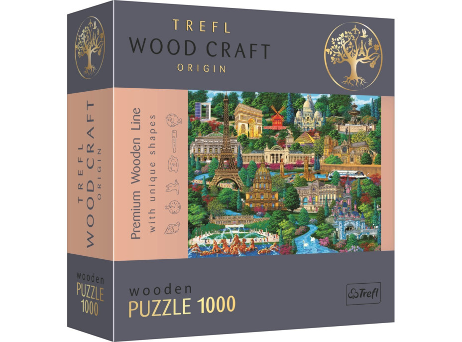 TREFL Wood Craft Origin puzzle Slavná místa Francie 1000 dílků