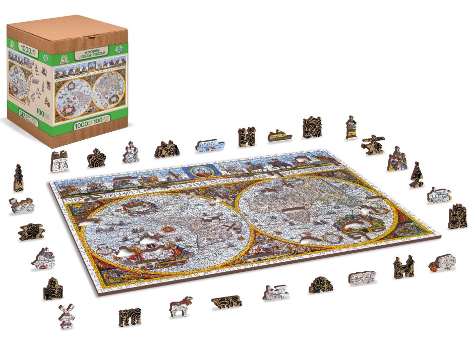 WOODEN CITY Dřevěné puzzle Antická mapa Nova Terrarum 2v1, 1010 dílků EKO