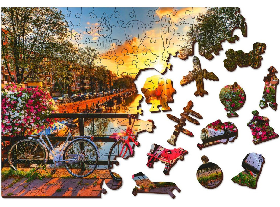 WOODEN CITY Dřevěné puzzle Kola v Amsterdamu 2v1, 300 dílků EKO