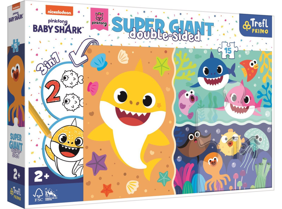 TREFL Oboustranné puzzle Baby Shark SUPER GIANT 15 dílků