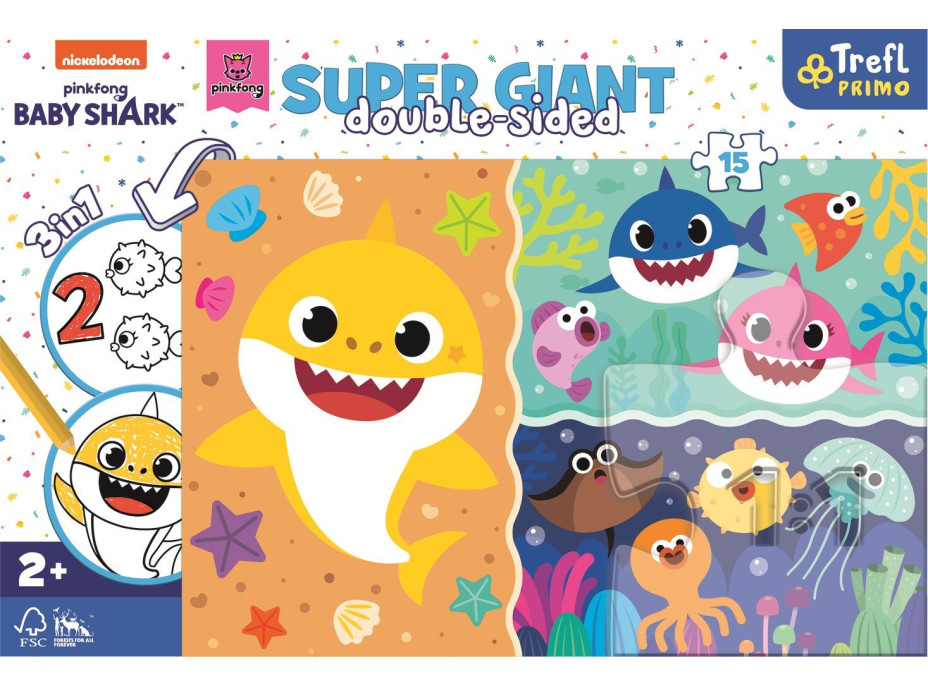 TREFL Oboustranné puzzle Baby Shark SUPER GIANT 15 dílků