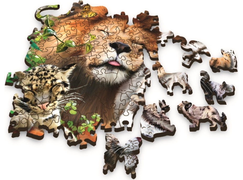 TREFL Wood Craft Origin puzzle Divoké kočky v džungli 501 dílků