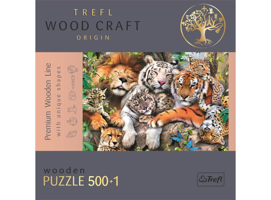 TREFL Wood Craft Origin puzzle Divoké kočky v džungli 501 dílků