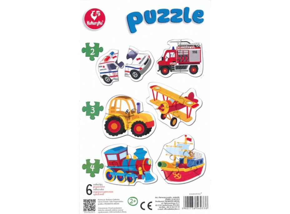 KUKURYKU Baby puzzle Dopravní prostředky 6v1 (2-4 dílky)