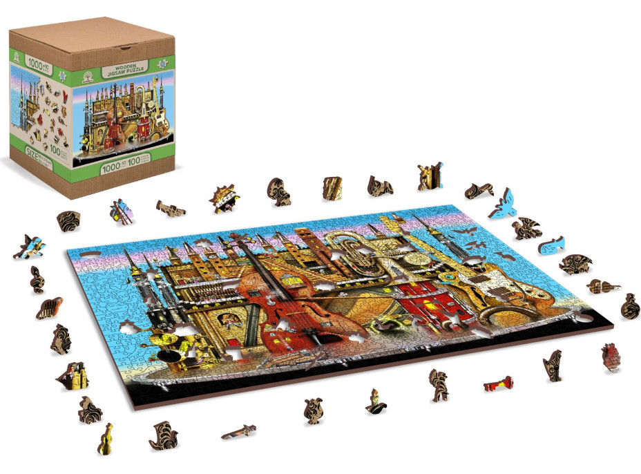 WOODEN CITY Dřevěné puzzle Hudební hrad 2v1, 1010 dílků EKO