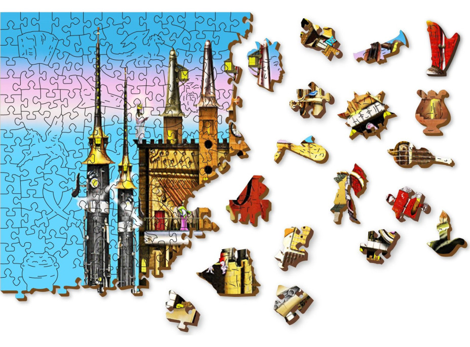 WOODEN CITY Dřevěné puzzle Hudební hrad 2v1, 1010 dílků EKO