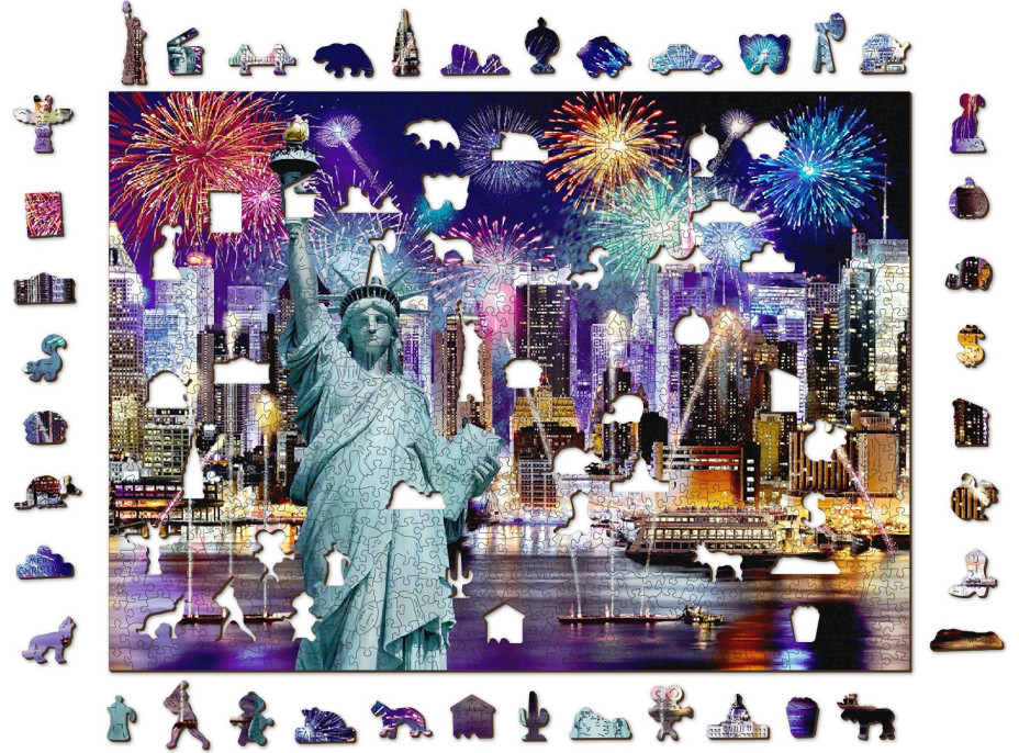 WOODEN CITY Dřevěné puzzle Noční New York 2v1, 1010 dílků EKO