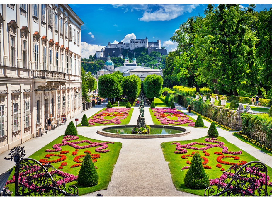 WOODEN CITY Dřevěné puzzle Palác Mirabell a Salzburský hrad 2v1, 1010 dílků EKO