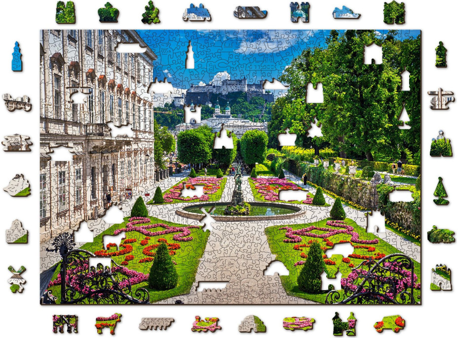 WOODEN CITY Dřevěné puzzle Palác Mirabell a Salzburský hrad 2v1, 1010 dílků EKO