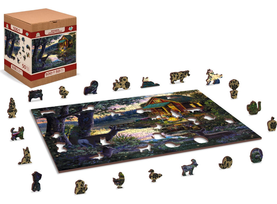 WOODEN CITY Dřevěné puzzle Večer v domě u jezera 2v1, 505 dílků EKO