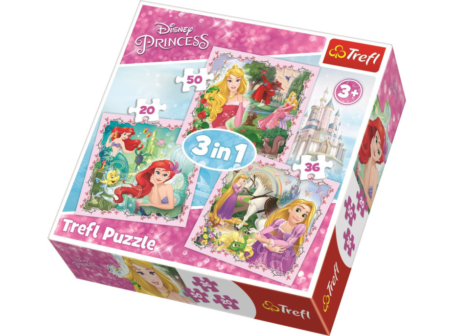 TREFL Puzzle Disney princezny s přáteli 3v1 (20,36,50 dílků)