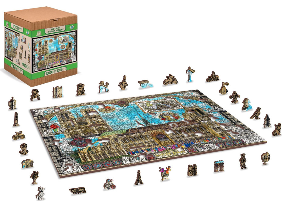 WOODEN CITY Dřevěné puzzle Katedrála Notre-Dame 2v1, 1010 dílků EKO