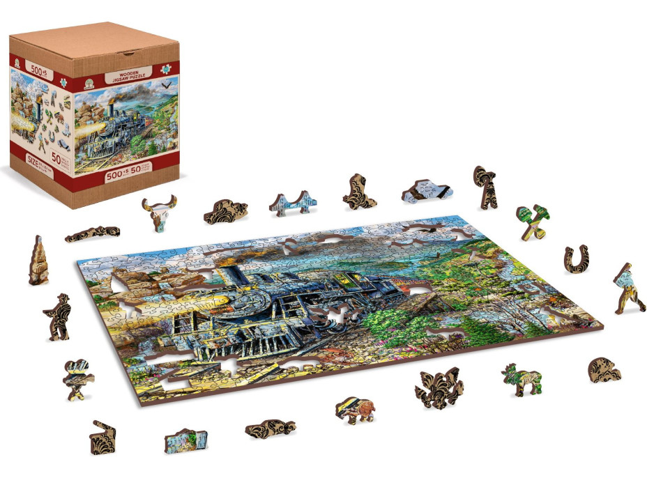 WOODEN CITY Dřevěné puzzle Železnice 2v1, 505 dílků EKO