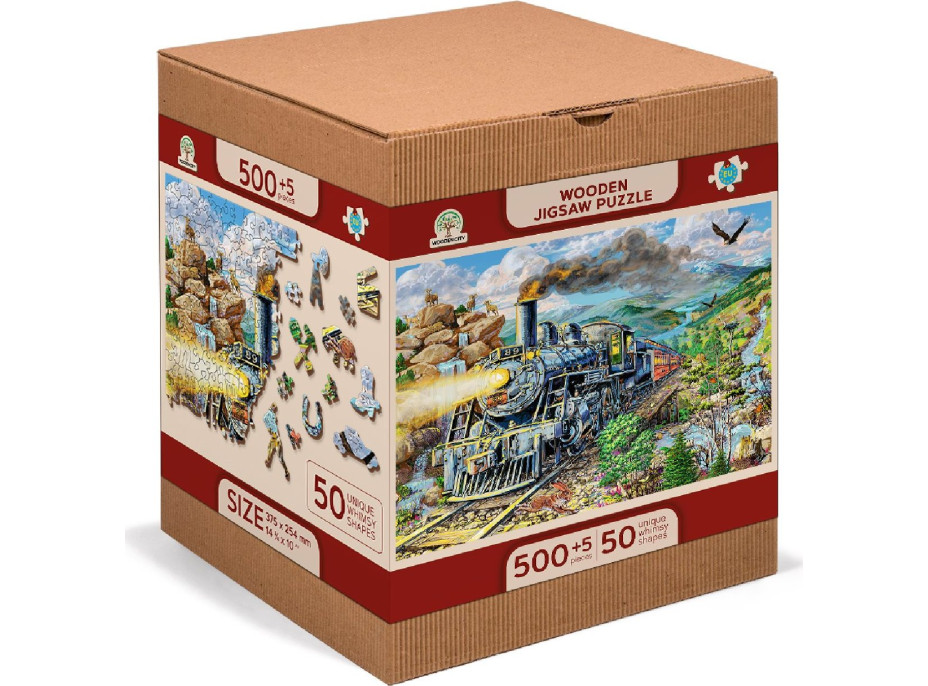 WOODEN CITY Dřevěné puzzle Železnice 2v1, 505 dílků EKO