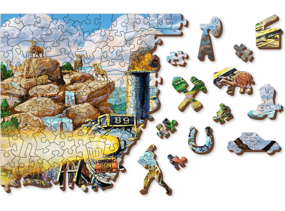 WOODEN CITY Dřevěné puzzle Železnice 2v1, 505 dílků EKO