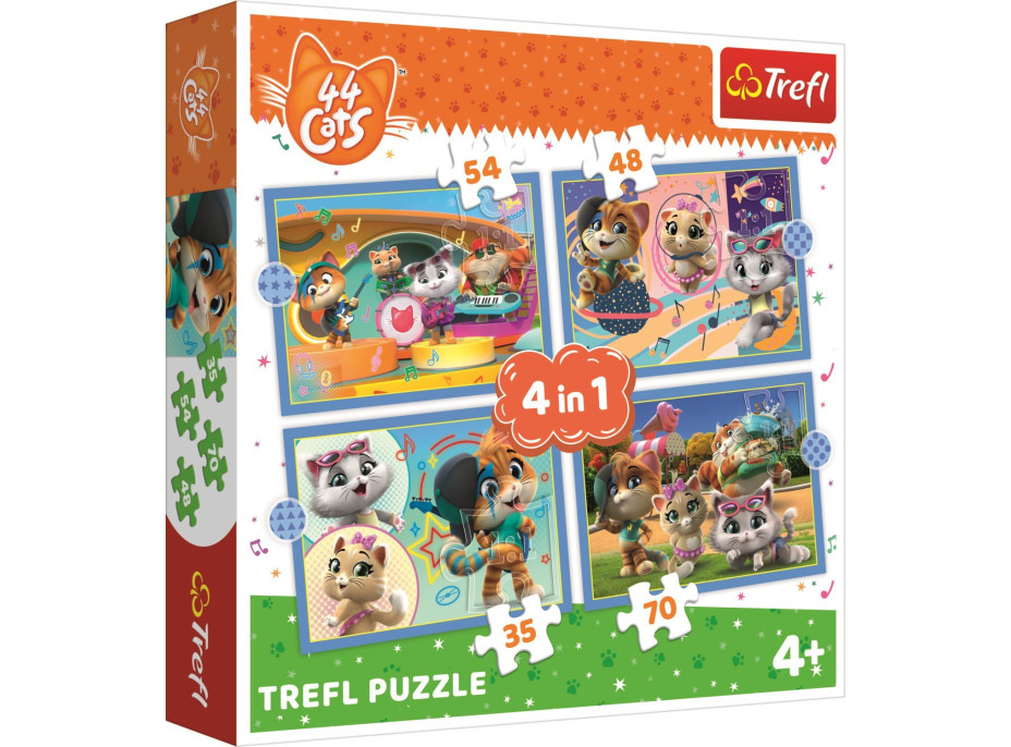 TREFL Puzzle 44 koček: Kočičí tým 4v1 (35,48,54,70 dílků)