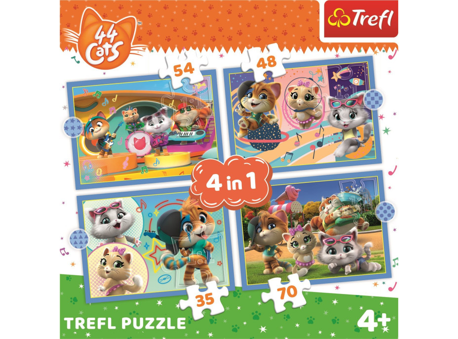 TREFL Puzzle 44 koček: Kočičí tým 4v1 (35,48,54,70 dílků)