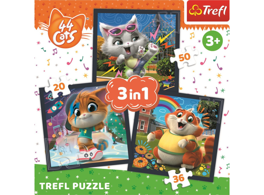 TREFL Puzzle 44 koček: Seznamte se s kočkami 3v1 (20,36,50 dílků)