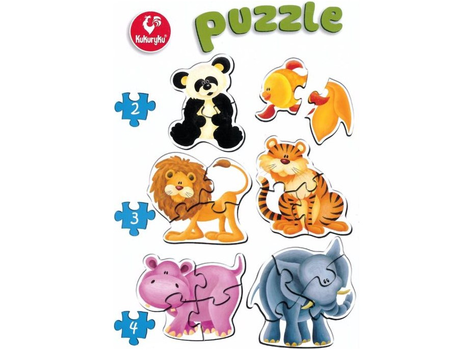 KUKURYKU Baby puzzle Zvířátka ze ZOO 6v1 (2-4 dílky)