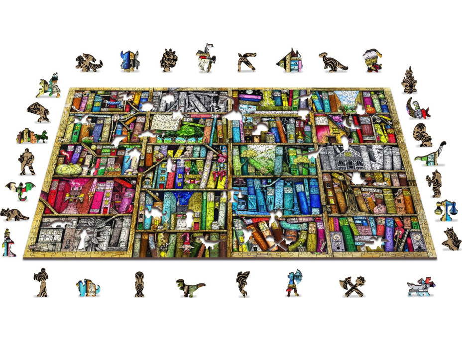 WOODEN CITY Dřevěné puzzle Knihovna 2v1, 1010 dílků EKO