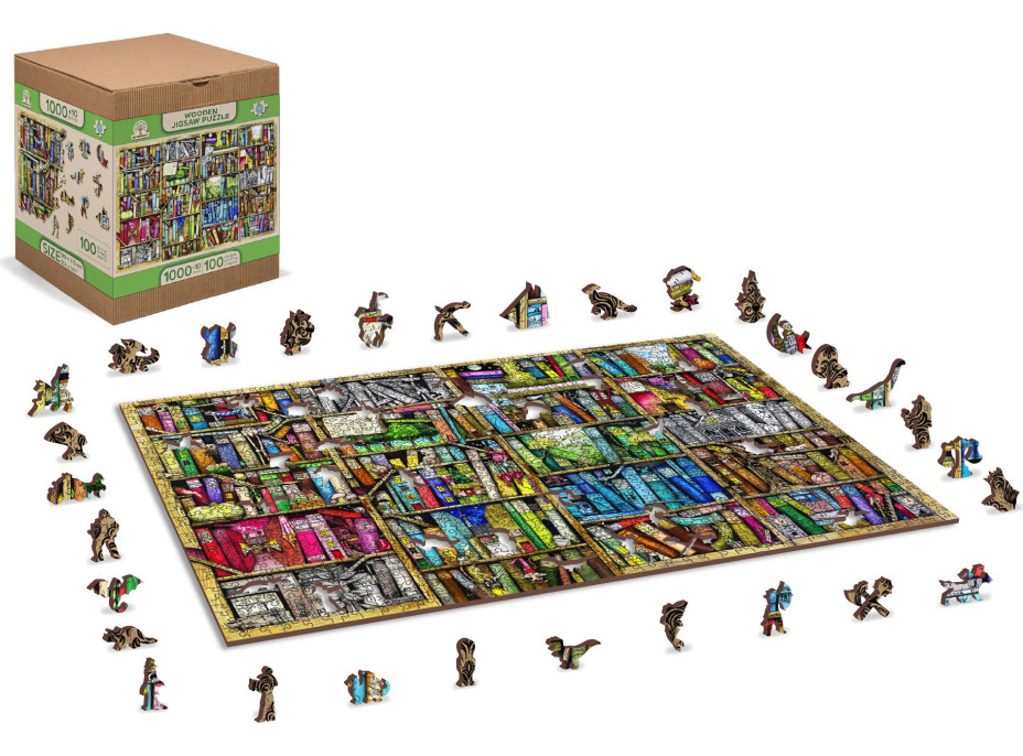 WOODEN CITY Dřevěné puzzle Knihovna 2v1, 1010 dílků EKO