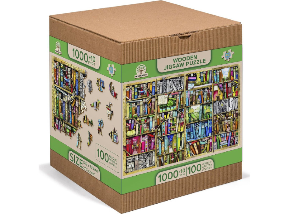 WOODEN CITY Dřevěné puzzle Knihovna 2v1, 1010 dílků EKO