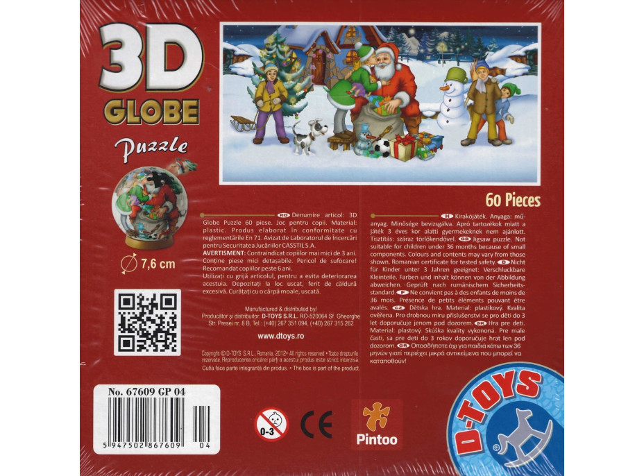 D-TOYS 3D Globe puzzle Máme rádi Santu 60 dílků