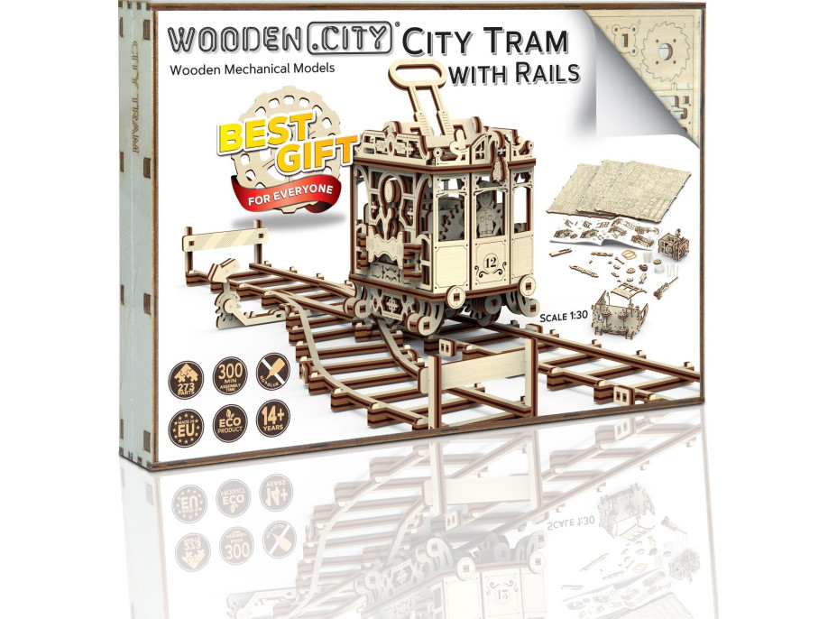 WOODEN CITY 3D puzzle Tramvaj s kolejemi 273 dílů