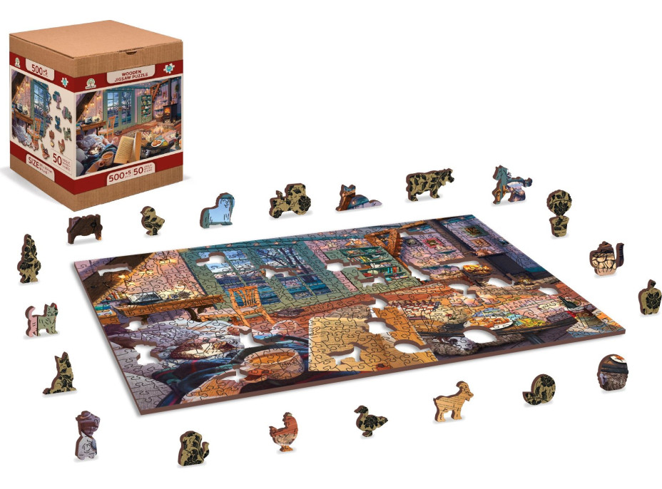 WOODEN CITY Dřevěné puzzle Útulná chata 2v1, 505 dílků EKO