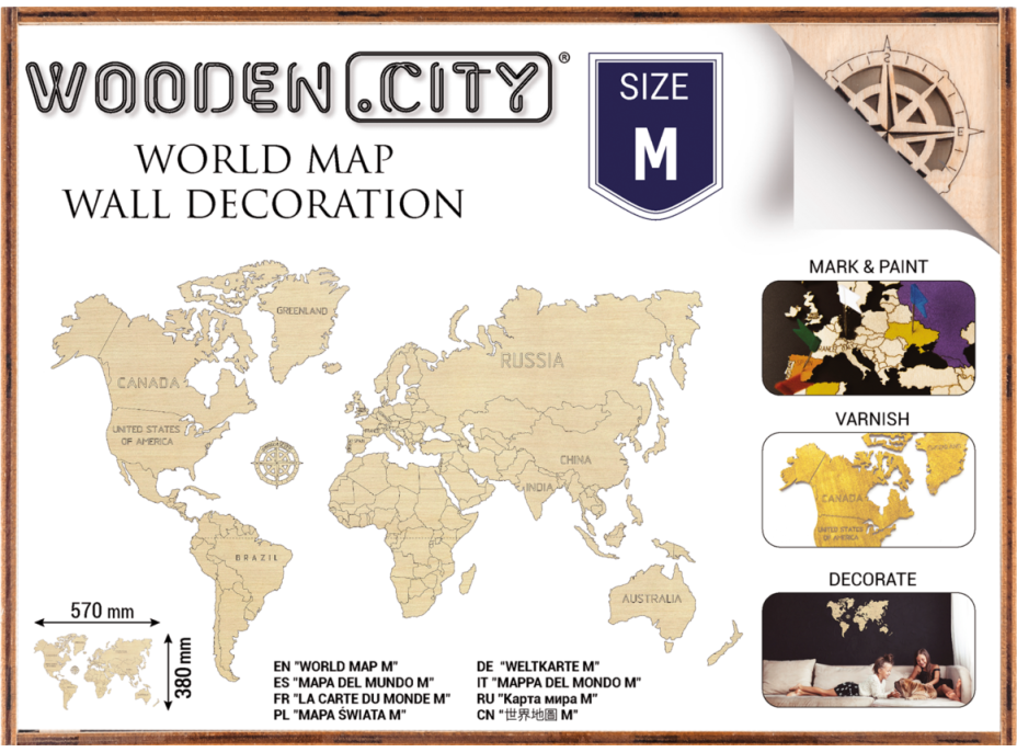 WOODEN CITY Dřevěná mapa světa velikost M (57x38cm)